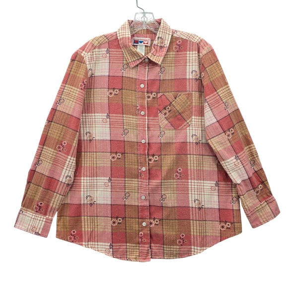 American Sweetheart Tops - American Sweetheart Pink Plaid Flannel Western Urban 90s Skater Grunge‎ Shirt L